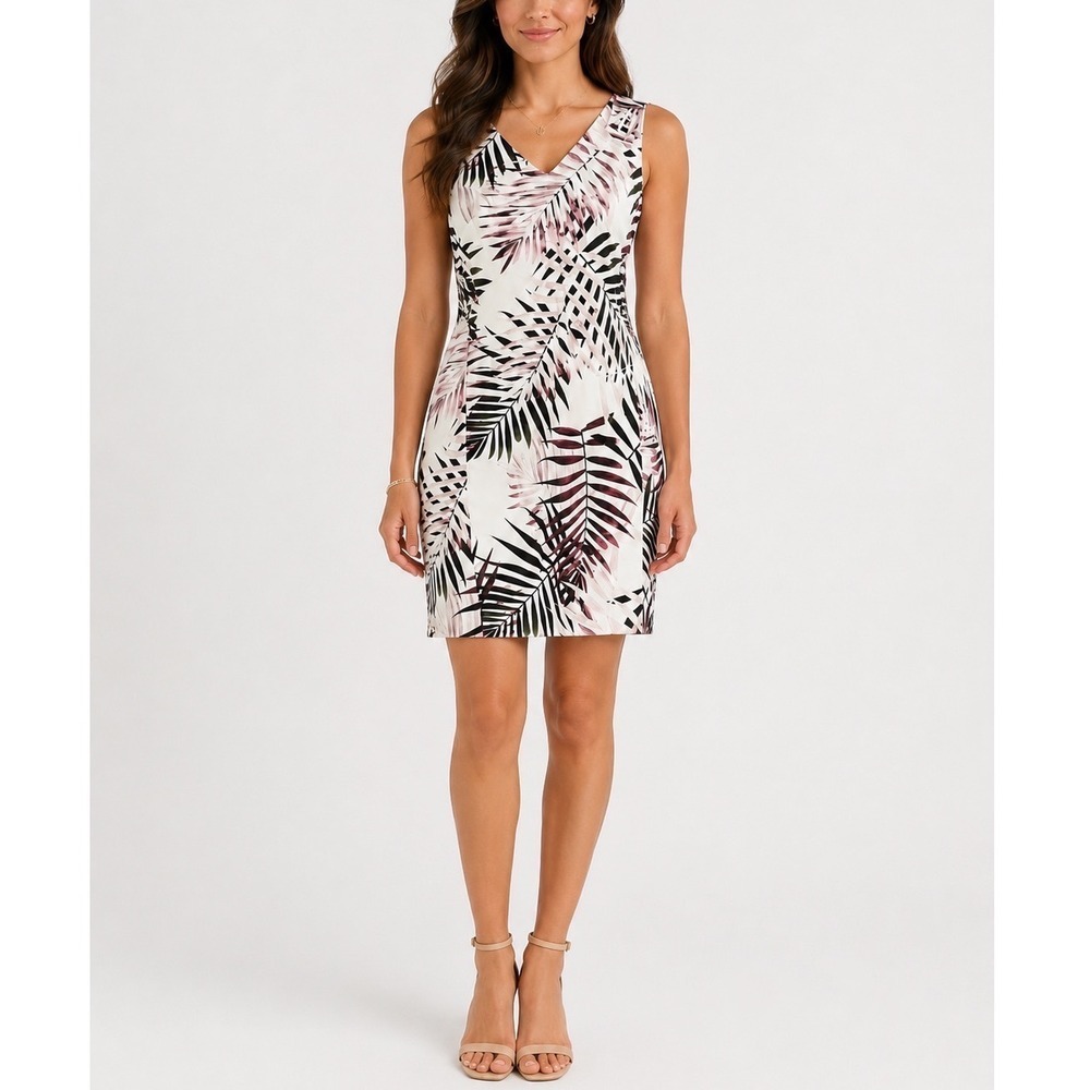 Antonio Melani Sheath Dress Womens 4 Palm Print Sleeveless Summer